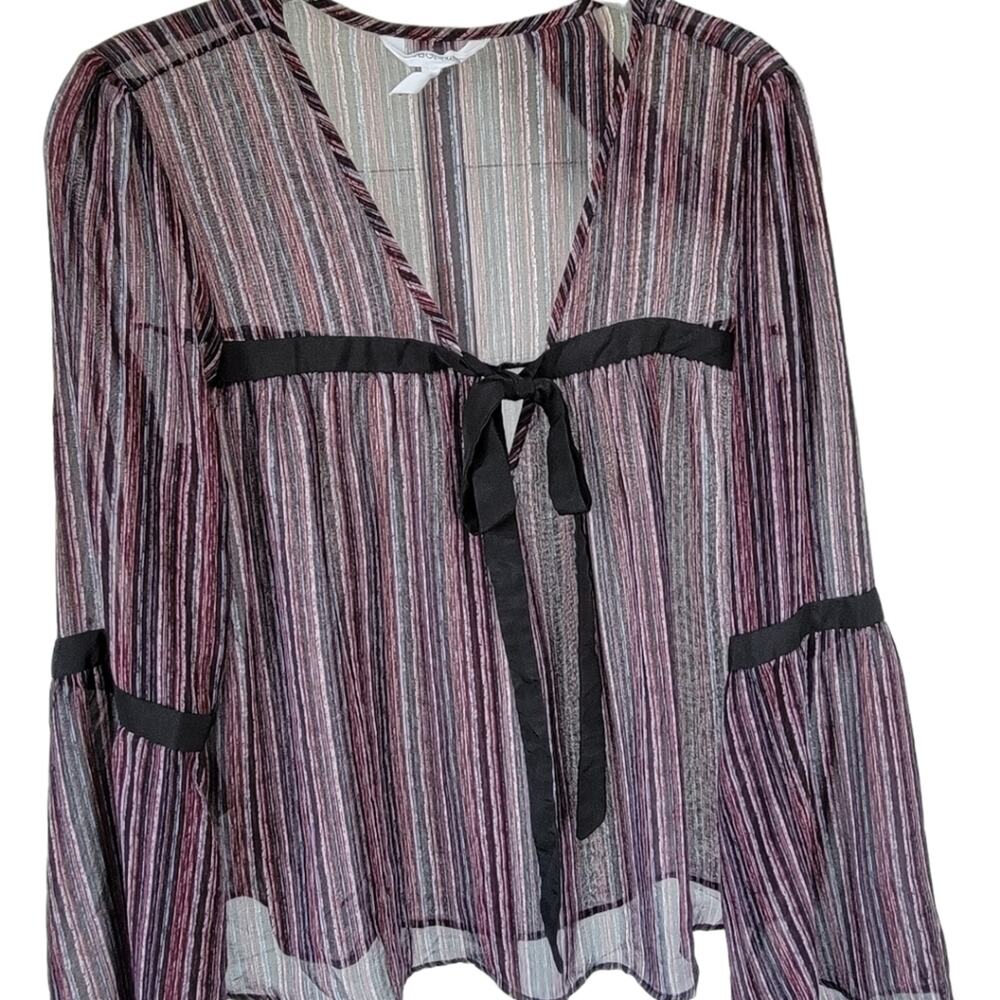 BCBGGENERATION S Sheer Bell Sleeve Plum Top Whimsigoth Fairy Grunge Moody - Picture 12 of 13